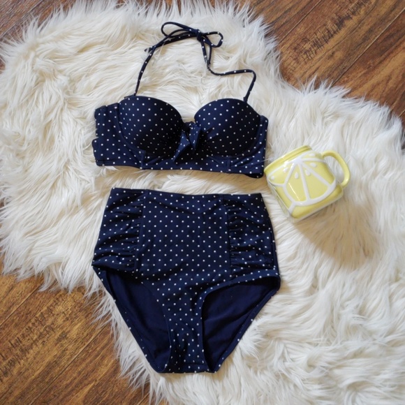 American Eagle Outfitters Other - Navy American Eagle Polka Dot High Waisted Bikini